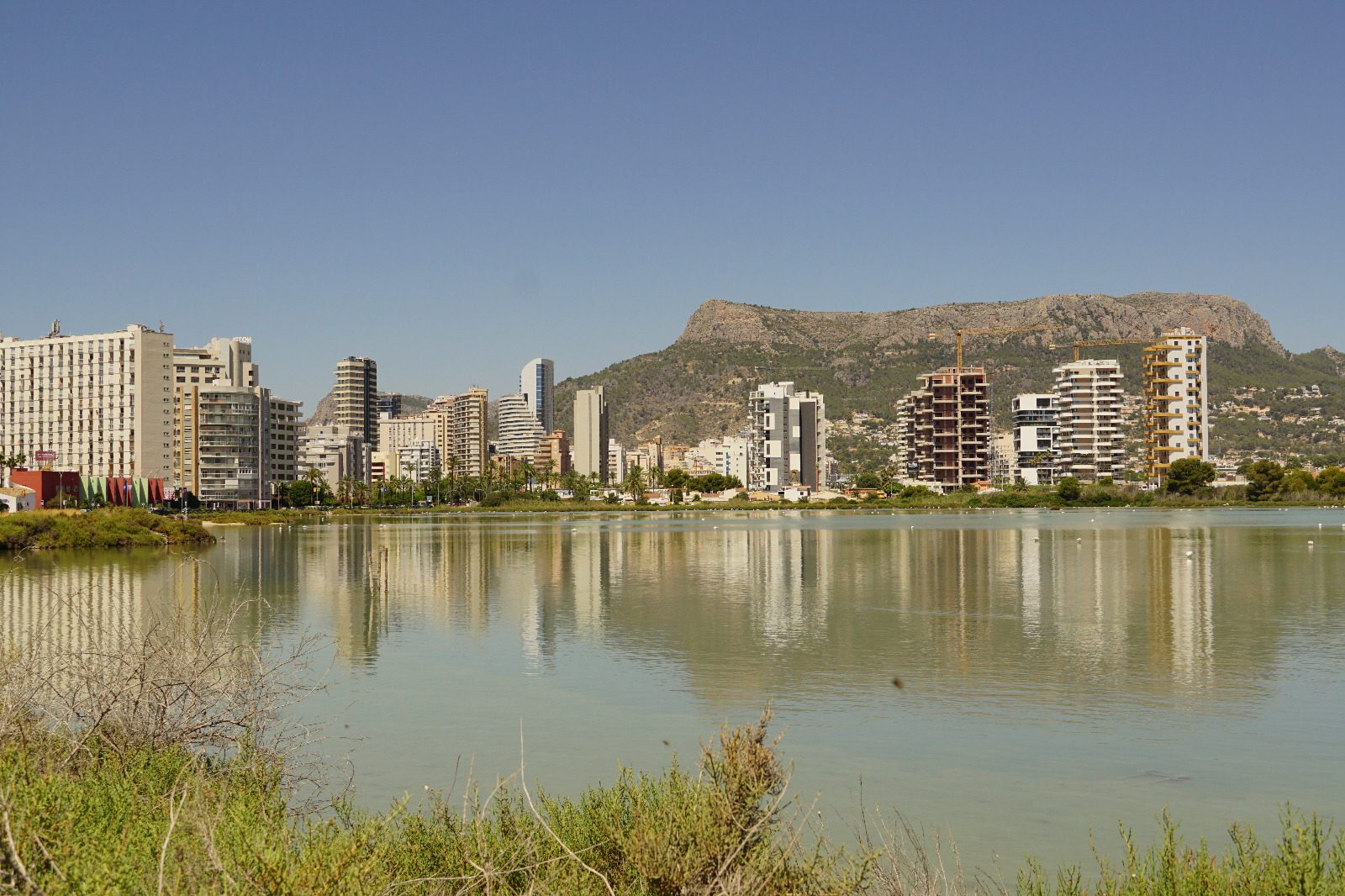 View over the Salinas lagoon towards Calpe's skyline