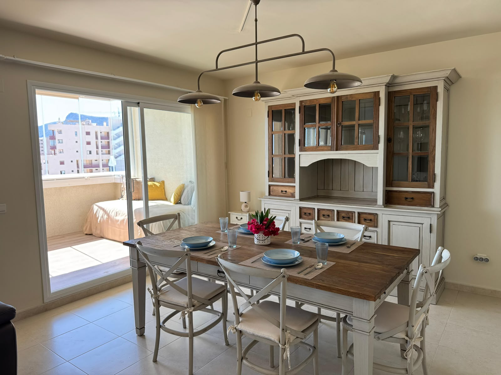 Dining table set for a meal