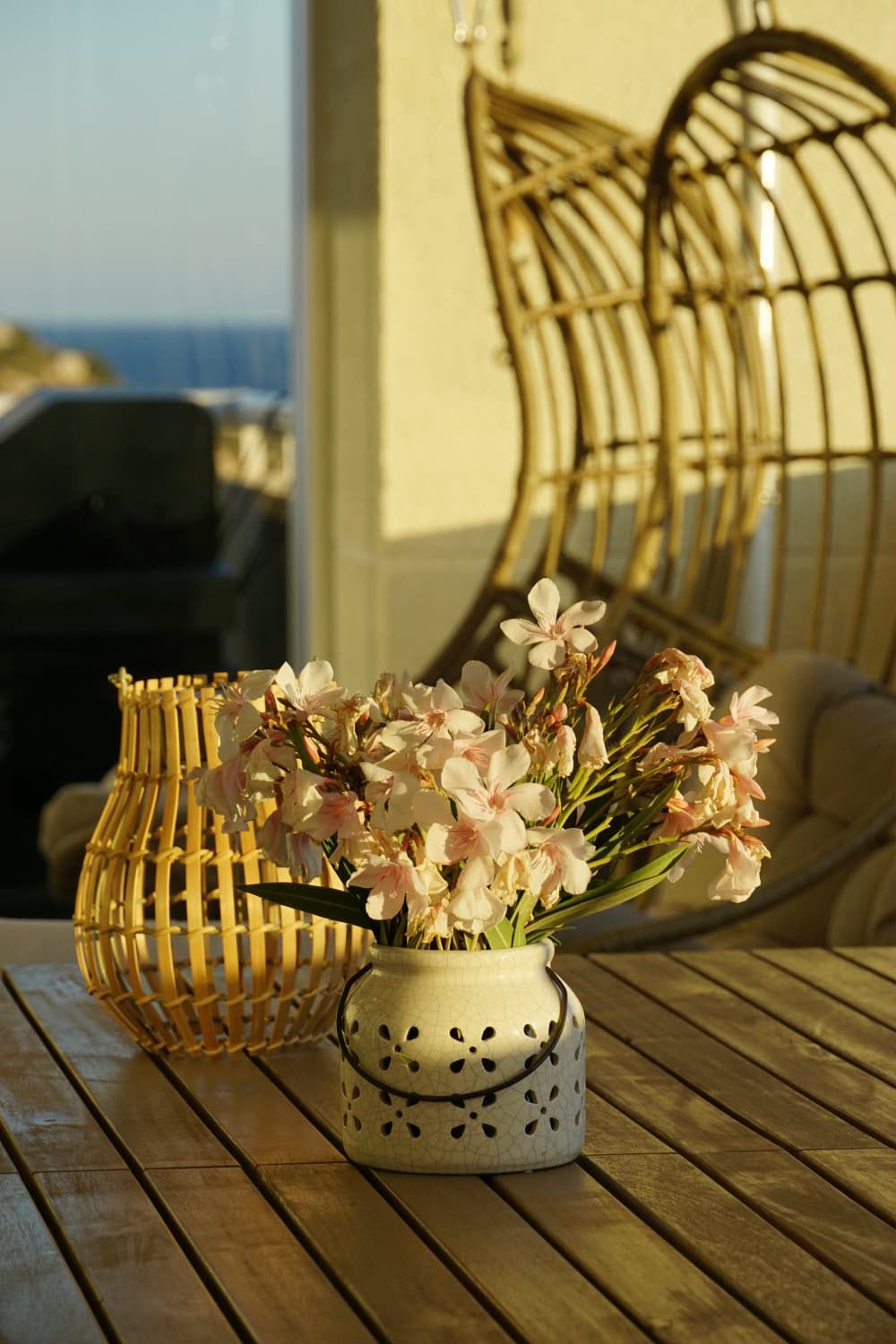 Fresh flowers on the loggia table